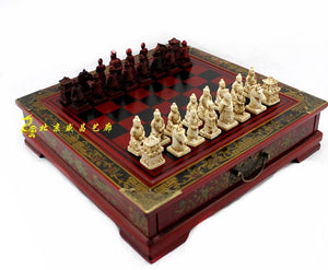 Classic Chinese Terracotta Warriors Wooden Chessboard